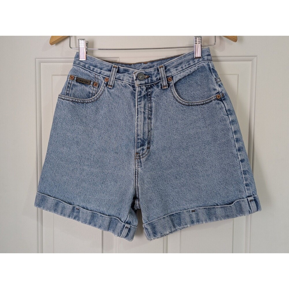VTG 90s Calvin Klein Jean Shorts Womens 8 Cuffed Blue Stone Wash Distressed Logo